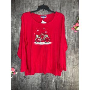 NEW Karen Scott Plus Size Snow Bike Red Top 4X